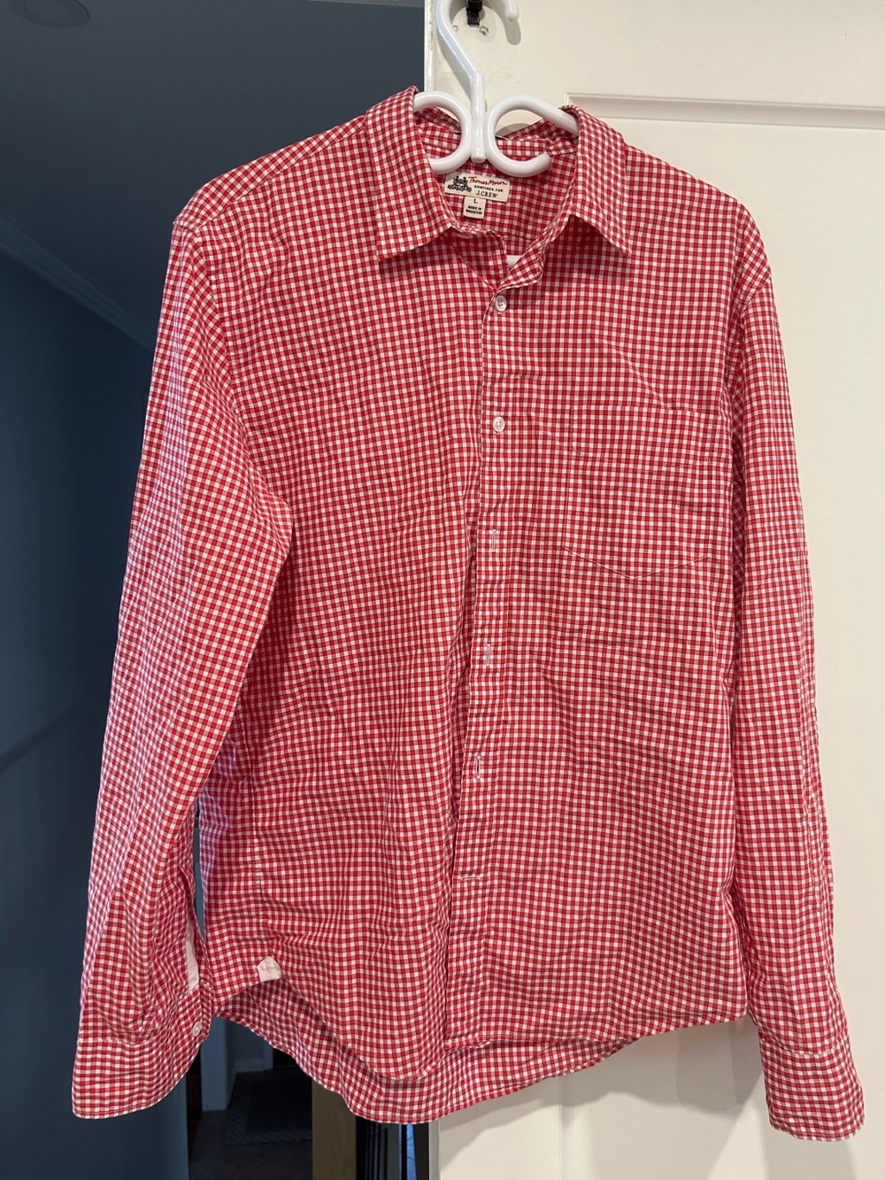 J. Crew Red and White Gingham Button-Down Shirt